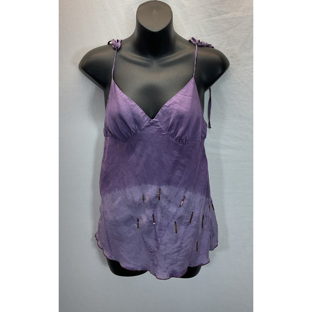 Vtg Y2K Guess Jeans Sequin Cami Silk Fairy Tank Top XS Spaghetti Babydoll Party